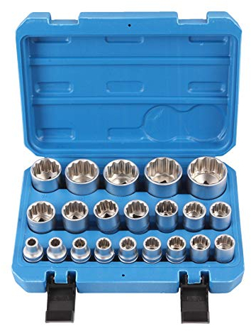 Verda Steckschlüsselsatz 1/2 Zoll, 8-36 mm Nüsse, 21-teilig, Vielzahn 12-Kant, mit Ratsche und Zubehör für eine flexible Anwendung