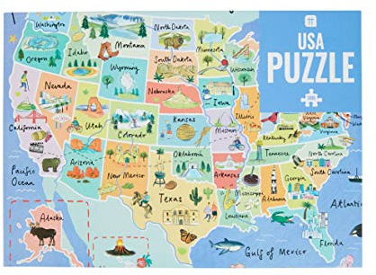 Talking Tables 1000-piece USA Jigsaw Puzzle with Poster-50 States Map-Illustrated American Landmarks-Fun at Home Family Activities, Birthday Present, Travel Gifts, Wall Art, PUZZLEUSA