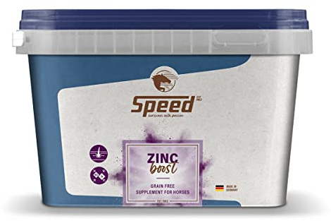 Speed ZINC Boost, 1500 g, per un pelo lucido e una pelle sana per i cavalli, cibo complementare senza cereali, ideale per cambiare il pelo, senza cereali
