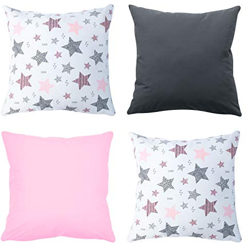 Amilian 4er-Set Dekokissen 45 x 45 cm mit Füllung und Bezug – Zierkissen Sofakissen aus 100% Baumwolle – Wohnzimmer, Schlafzimmer, Couch Deko – Set 03