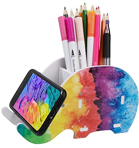 QH-Shop Stiftehalter Elefant Multifunktionales Schreibtisch Bleistift Stifthalter Süß Kreativer Handy Ständer Abnehmbarer Stiftebecher Holz Bürozubehör