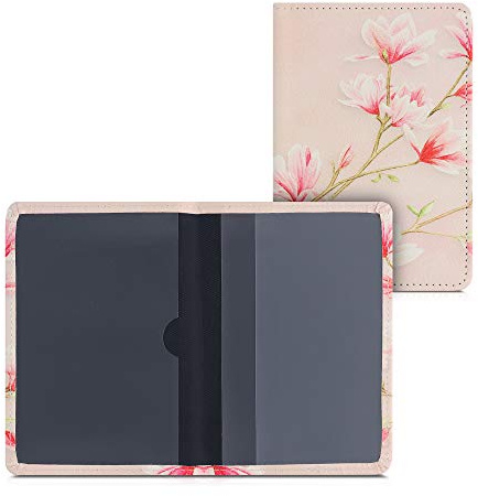 kwmobile Funda para permiso de circulación de coche en cuero sintético - Espacio para tarjetas - 9.2 x 13 CM doblado - magnolias