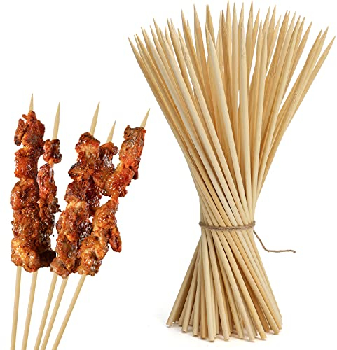 HANSGO Natürliche Bambusspieße, 5 mm, 20,3 cm, Holzspieße, Grillstäbe für Vorspeisen, Obst, Cocktail, Kabob, Schokoladenbrunnen, Grillen, 100 Stück
