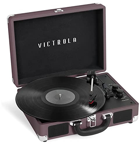 Victrola Journey Bluetooth Portable Suitcase Record Player – with Built-in Speakers, 3 Speed Vinyl Record Player, RCA Out, Headphone Jack (Magenta)