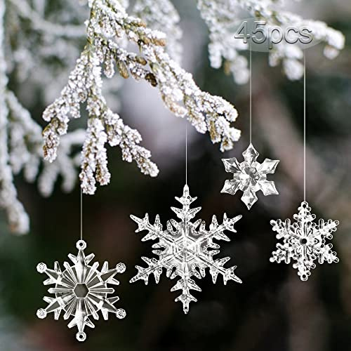 Weihnachtsdekoration, 45 Stück, Weihnachtsbaum, Schneeflocke, Eiswürfel, Weihnachtsbaum, Dekoration aus Acryl, Dekoration für Weihnachtsbaum, Weihnachten, Ornamente, Anhänger zum Aufhängen