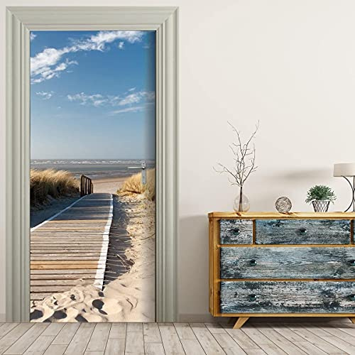 Türtapete Selbstklebend TürPoster 3D Türbild - STEG ZUM MEER - Türfolie Fototapete PREMIUM PVC Wasserfest Türaufkleber Wandtattoo Für Schlafzimmer Wohnzimmer Tür Dekoration Stickers 77 x 200 cm