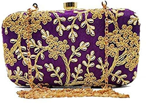 Designer Party Purple Box Pochette Ricamo Borsa Perla Manico E Nappa Etnica Borsa Borsa Da Donna (Viola Blu), Blu, viola