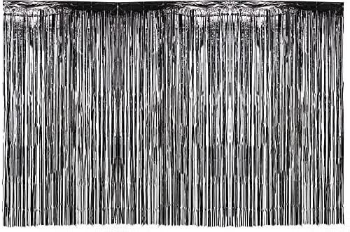 codiarts. metallische Lametta Vorhänge -Folie für Geburtstag Hochzeit, Party, Fotobox DIY Photo Booth Dekorationen, Tür, Fenster, Hintergrund Foto Requisiten, 3 Stück je 1mx2m (Black)
