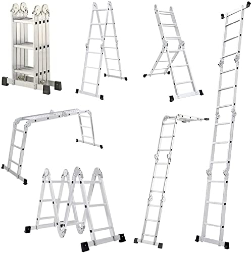 UISEBRT - Scala multiuso pieghevole 4 x 3 in alluminio con piattaforma, 6 in 1, 340 cm, fino a 150 kg, colore: argento