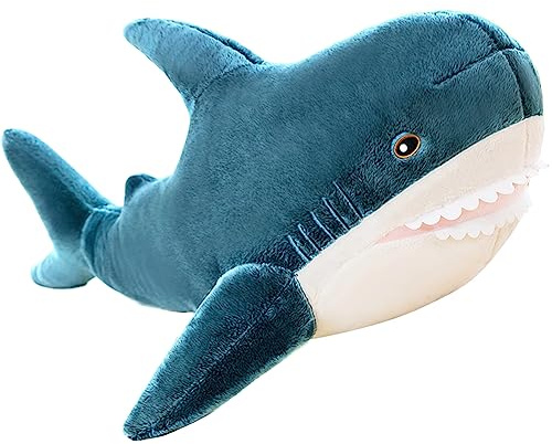 Kekeso Riesenhai Plüsch Kissen Stofftier Gefüllte Blauhai Tier Kissen Bequemes Schlafkissen Rückenkissen Puppe Geschenk für Kinder (Blue, 100cm/39.37inch)