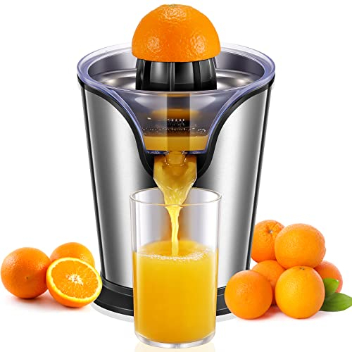 FOHERE Exprimidor Eléctrico de Naranjas y Cítricos Juicer 100 W, Doble Cono, Boquilla Antigoteo e Interruptor de Presión, Plata