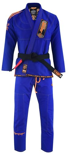 Jaguar Pro Signature IBJJF Compliant- Brazilian Jiu Jitsu BJJ Kimono Gi Uniform Unisex - Free White Belt (Blue, A-2)