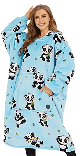 THREE POODLE Decken Hoodie Damen, Oversize Hoodie Decken Pullover Kuschelpullover für Damen Herren Kinder, Warm und Weiches Futter, Übergroßer Hoodie Sherpa-Decke, Verschiedene Muster Verfügbar