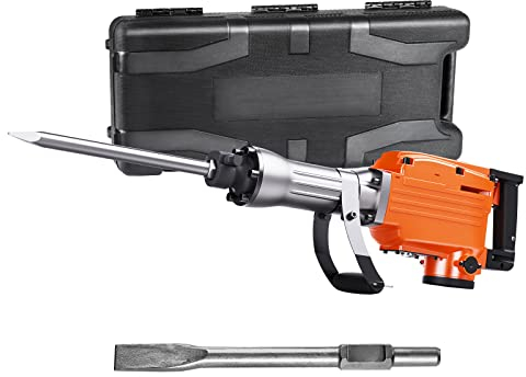 VEVOR Högpresterande betongbrytare, rivningshammare, 2 200 W, 28,6 mm (1–1/8 tum), elektrisk rivningshammare, borrhammare, betonghammare, ånghammare, 1 400 BPM, inkl. spetsmjock, platt mejsel, för