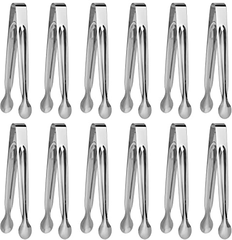 12 Stück Eiszangen, Mini-Zuckerzange, 16,3 cm, Edelstahl, kleine Servierzange, kleine Küchenzange für Vorspeisen, Teeparty, Kaffeebar, Desserts von TCOIN (Silber, 16,3 cm)