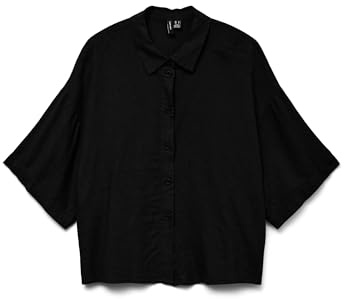 VERO MODA Vmlinn Wvn Noos-Camiseta Corta 2/4 Blusas, Negro, XL para Mujer