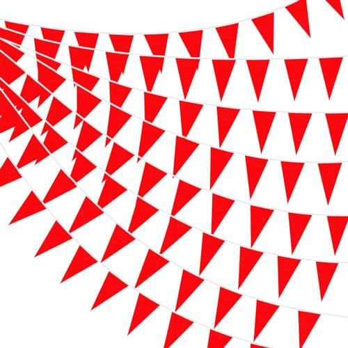 Tatuo 820 ft 500 Pcs Pennant Banner Flag String Hanging Triangle Bunting Flag for Carnival Party Outdoor Events Birthday Classroom Decoration(Red)