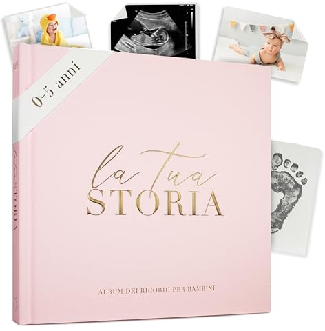 Album Nascita Bambina | Libro Bimbo Bimba | 132 Pagine | Regalo Nascita Bambino | Diario Neonato | Album Fotografico Bambino per Foto Formato 10 x 15 cm e 13 x 18 cm (Rosa)