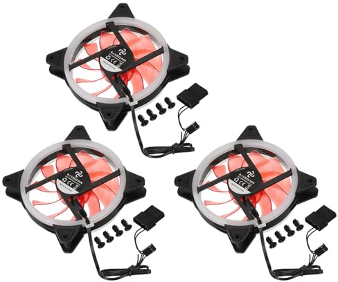 sourcing map 3Pcs RGB Computer Case Fan 600-1200RPM 120mm 3-4 Pin Red LED Silent Cooling 15 LED 12V for Desktop Computer Radiators with Rubber Pads 4 Screws