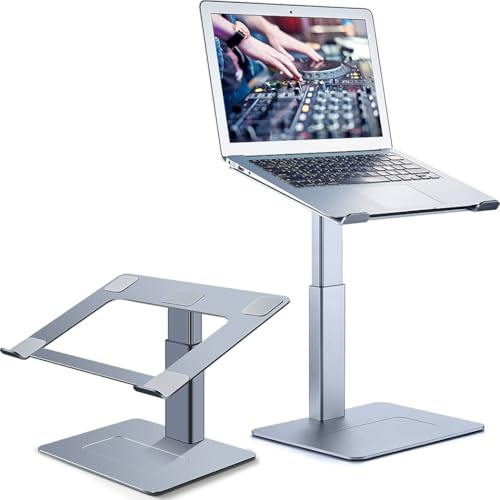 supamir Laptop Ständer Höhenverstellbar, Laptopständer für Schreibtisch, Stehen möglich, DJ Laptop Stand, Kompakte Alternative zum Stehpult, Passend für MacBook und alle 13 bis 16.5 Notebooks, Grau