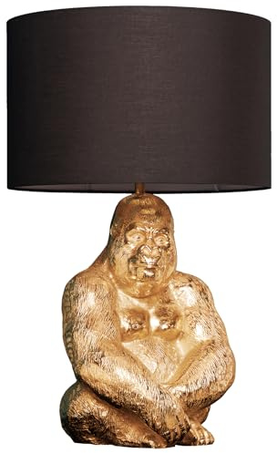 Riess Ambiente Design Tischlampe KONG 60cm gold Metall Affenlampe Gorilla schwarzer Lampenschirm Wohnzimmer, extravagante Nachttischlampe