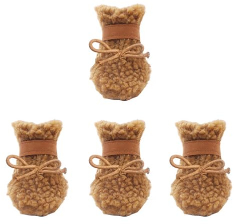 Kisangel 4stücke Teiliges Winter Hundeschuhe rutschfeste Plüsch Stiefel Für Hunde Braun Für Kalte Tage Schützt Vor Schnee Und Rauen Oberflächen