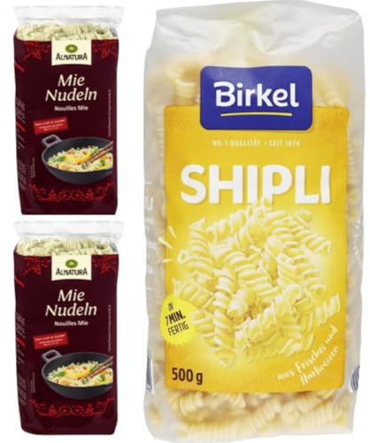 Mit Pufai Grocery, Mie Nudeln 250 gramm x 2er, Birkel's No. 1 Shipli aus Hartweizen und Frischei Pasta Nudeln 500 gramm x 1 Stück