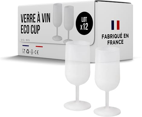 SPARKLERS CLUB Verre à Vin Réutilisable 12 cl Givré Translucide Lot de 12 | Polypropylène PP France, 12 cl Remplissage 18 cl Ras Bord, Givré Translucide Élégant, Sans BPA, Lave-Vaisselle, Empilable
