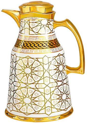 Insulated Thermal Coffee Tea Carafe,33 oz, Arabic Turkish Style Vacuum Pot | Luxury Vacuum Bottle Carafe Flask ,Hot or Cold Water Drink,Push Button Lid European Middle Eastern style