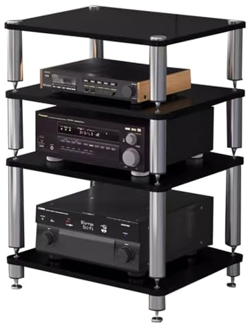 4-stufiges HiFi-Audiogehäuse HiFi-Verstärkergehäuse Gerätegehäuse AV-Regal HiFi-Audio-Rack Lautsprecher Entertainment-Medieneinheit(Schwarz)