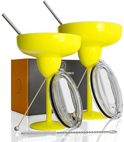 vaanshie Vaso de margarita sellado al vacío con tapa, resistente a la rotura, vaso de acero inoxidable para cócteles y bebidas frías, perfecto para regalo de aniversario y Navidad (amarillo limón,
