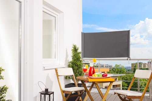 empasa Seitenmarkise Senkrechtmarkise Vertikalmarkise Balkon Markise 'UP' Balkonmarkise ausziehbar Sichtschutz Sonnenschutz in anthrazit 80 x 200 cm