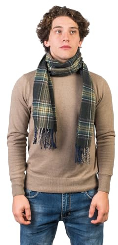 DALLE PIANE CASHMERE - Sciarpa scozzese lana e cashmere, Made in Italy - Uomo, Colore: Verde, Taglia unica