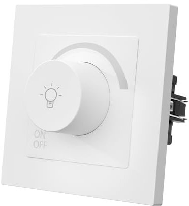 MVAVA Lichtschalter Dimmbar 1 Fach 1 Weg Dimmschalter Unterputz Lichtschalter 86mm*86mm für Dimmbare LED-Leuchten, Glühlampen Kunststoff Weiß
