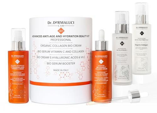 Dr. Dermaluci Lab Geschenkset Damen Herren Mama Geburtstag Anti-Aging - Pflegen, Straffen, Strahlen - Vitamin C, Marine Kollagen, 5 Hyaluronsäuren, Retinol - AIAB BIO, Made in Italy - 400ml