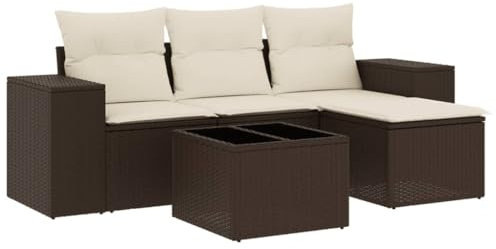vidaXL Garten Sofagarnitur mit Kissen 5-TLG., Gartenmöbel Gartengarnitur, Sitzgruppe Sitzgarnitur, Lounge Sofa Garnitur Terrasse, Braun Poly Rattan