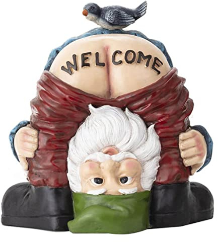Statue de Nain de Jardin drôle Nain Fesses Nues Panneau de Bienvenue Sculpture en résine Miniature Elfe Ornement décoration pour Jardin Cour pelouse Statue de Nain drôle