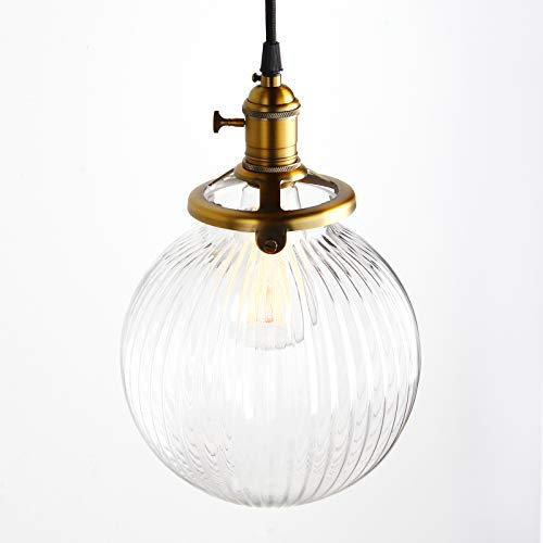Lámpara colgante industrial vintage con pantalla de vidrio transparente acanalado para cocina, isla, bar, moderna lámpara colgante Victoria (antiguo)