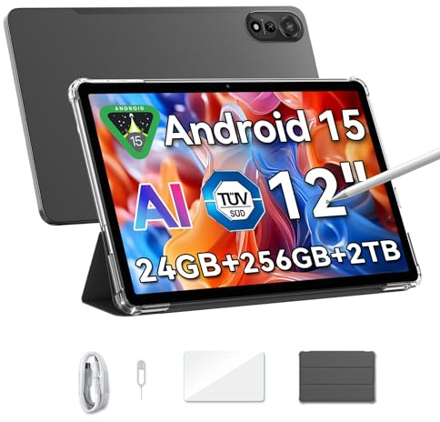 Blackview Mega2 12 Zoll Tablet Android 15,24GB RAM+256GB ROM,Dual 4G LTE+5G WiFi,2K 120Hz FHD Großes Display Gaming Tablets mit Stift,Octa Core T615,9000 mAh,WideVine L1/13MP+8MP Kamera/Face ID/GPS/PC