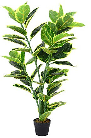 INMOZATA Artificial Plants Outdoor 4FT/120CM UV Resistant Artificial Rubber Tree with Adjustable Branch Fake Fig Tree for Indoor Garden Office Decorative