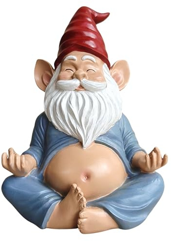 synxzen Meditating GNOME Statue- Meditierender Gartenzwerg Yoga Figur - Zen Garten Deko Statue für Innen & Außen, Wetterfest Kunstharz Zwerg mit Roter Mütze, Geschenk für Garten Terrasse Balkon