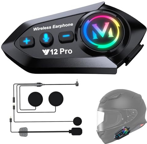Intercom Moto Bluetooth 5.4 Kit Casque Moto Double-Puce Audio-Multitâche Motocyclette Communication Systèmes,500M Système de Communication Entre 2 Motards IP56 Étanche Compatible Tous les casques