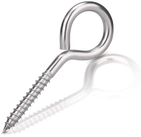 Valorada 4Pcs 100mm Screw in Vine Eyes, Stainless Steel Eye Hooks, Hook and Eye for Securing Cables, Hanging Lights, Indoor & Outdoor Use