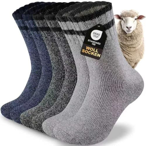 inaWarm Thermosocken Herren, Dicke Warme Wintersocken, Atmungsaktiv Wollsocken Männer für Wandern, Zuhause, Freizeit, Skifahren 3 Paar