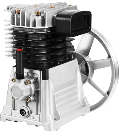 3HP Air Compressor Pump, Aluminum Twin Cylinder Oil Lubricated Air Compressor Piston Pump Head with Silencer and Screw, Breathing Nozzle 250L/min Cast Iron