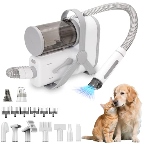Dog Grooming Vacuum, Pet Grooming Kit with Clipper Nail Grinder, Pet Grooming Vacuum for Dogs Cats for Shedding Grooming 2L Dust Cup 10 Tools Home Cleaning