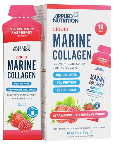 Tillämpad näring flytande marin kollagen-gel | 10 g kollagen + C-vitamin | Färdig att använda skönhetsgel | Sockerfri | jordgubbsnallon | 10 x 30 g påsar