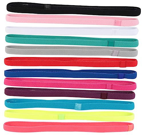 WRITWAA 12 Pièces Bandeaux Élastiques Antidérapants pour Accessoire de Yoga Course Rouge Fluorescent Vert Fluorescent Rose Rouge Rose Gris Vert Pin Terre Noir