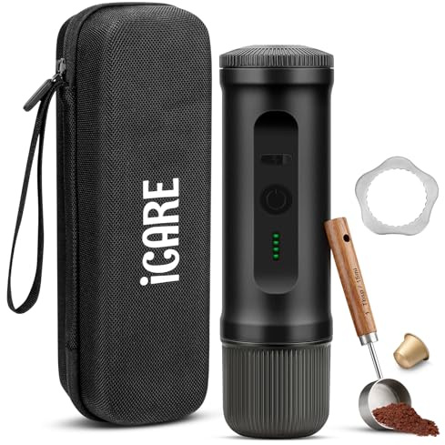 ICARE Macchina Caffe Portatile, 2 in 1 per Capsule NS e Caffè Macinato, Autoriscaldante, USB-C, Indicatore Batteria, Caffettiera Portatile da Viaggio, Campeggio, Escursionismo, Camper (Nero)