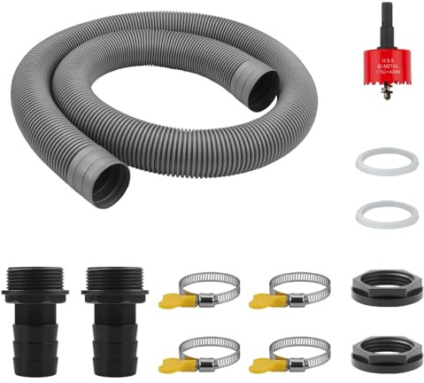TXXATX Kit Récupération Eau de Pluie Raccord pour Citernes de Pluie Contient Tuyau Arrosage 100 cm Embout de Tuyau 32 mm Contre-écrou pour Tonneau d'eau de Pluie Réservoirs d'eau Citernes